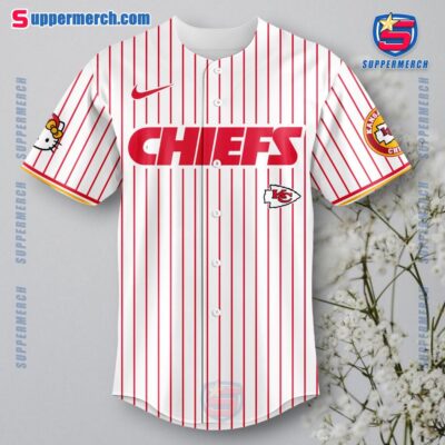 Kansas City Chiefs X Hello Kitty Thin Stripes Baseball Jersey 2024 a