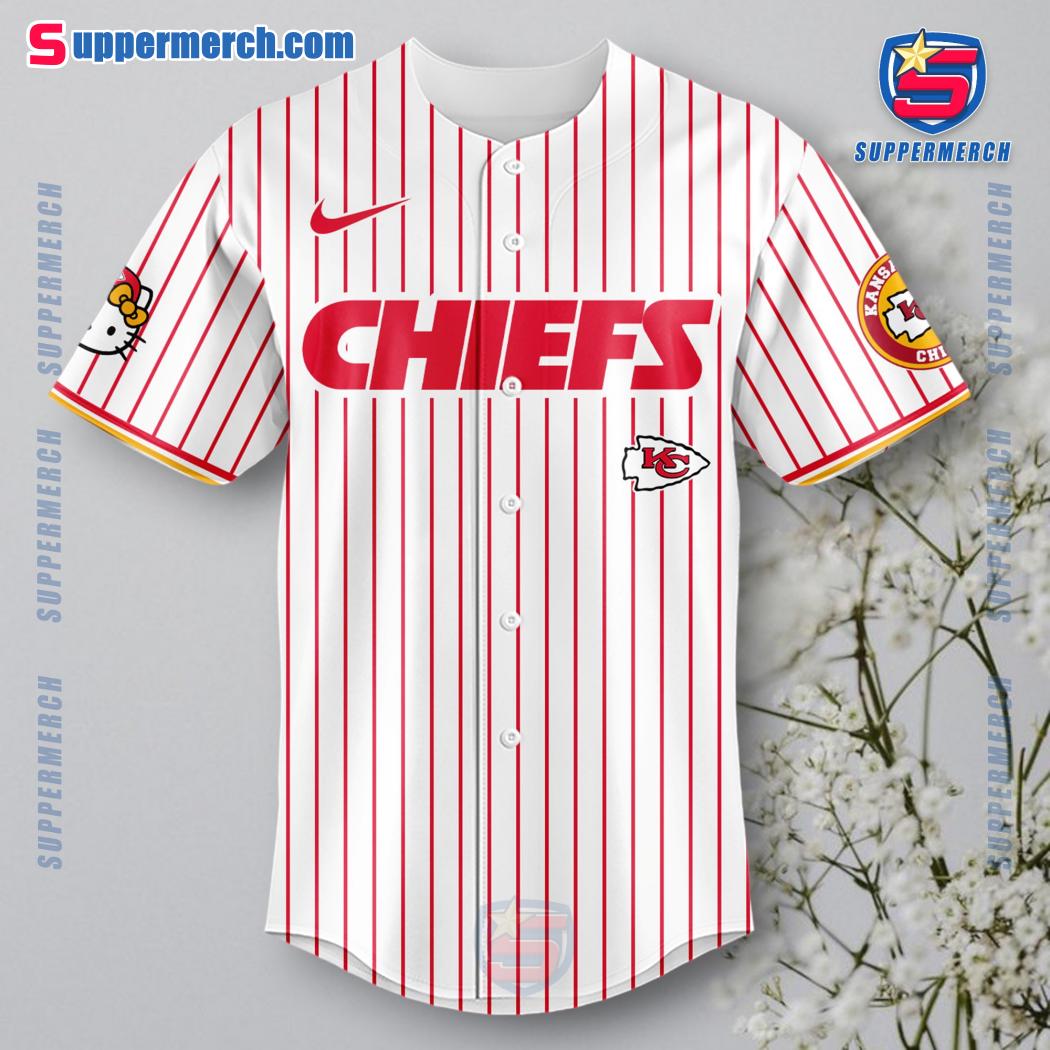 Kansas City Chiefs X Hello Kitty Thin Stripes Baseball Jersey 2024 a