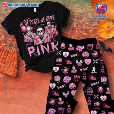 Michael Myers, Jason Voorhees And It In October We Wear Pink Pajamas Set