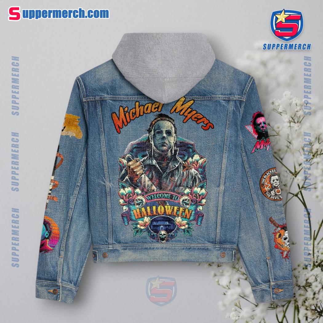 Michael Myers Welcome To Halloween Jean Hoodie Jacket a