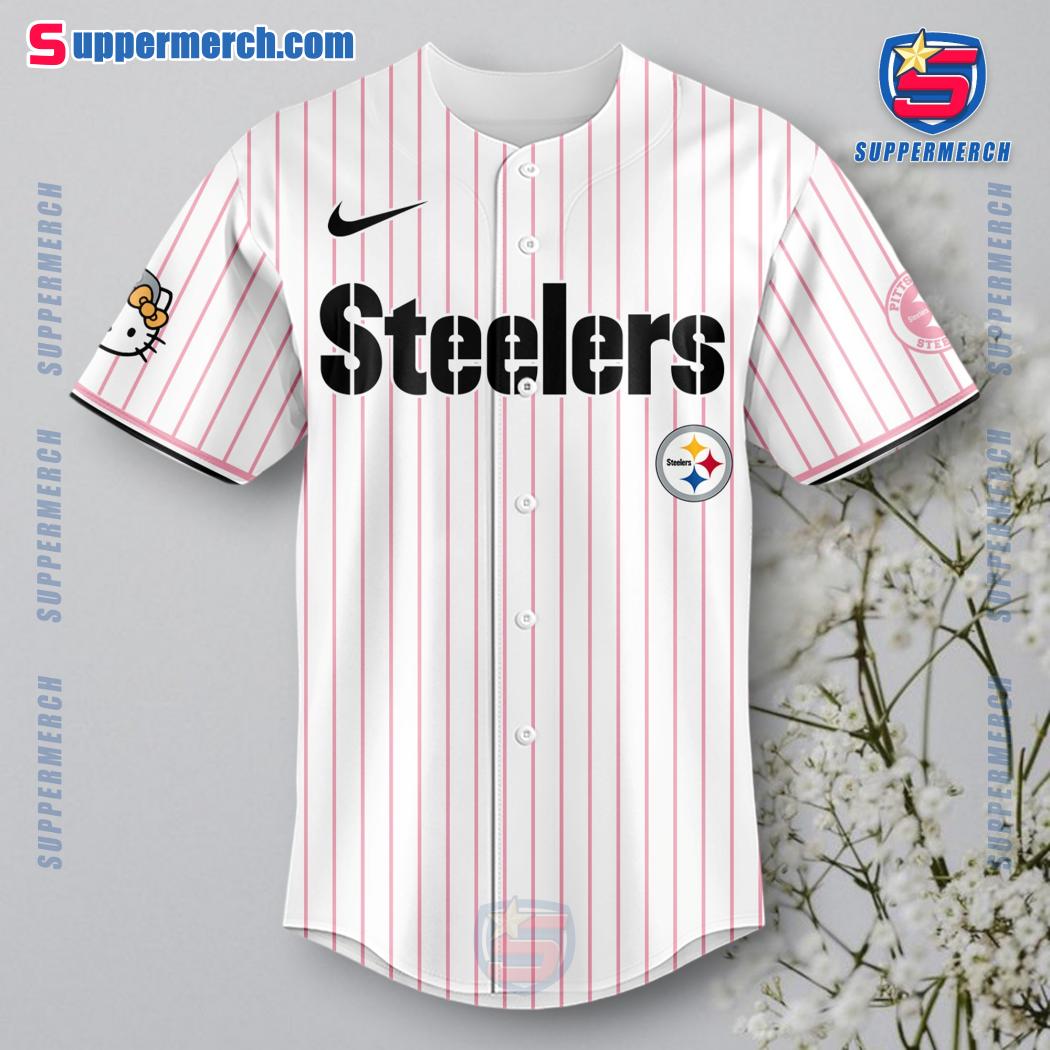 Pittsburgh Steelers X Hello Kitty Thin Stripes Baseball Jersey 2024 a