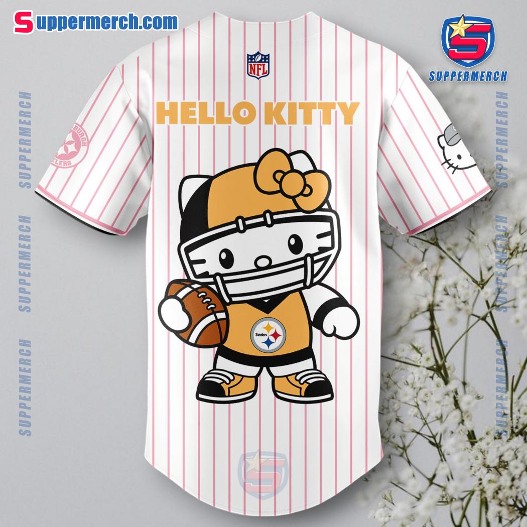 Pittsburgh Steelers X Hello Kitty Thin Stripes Baseball Jersey 2024 b