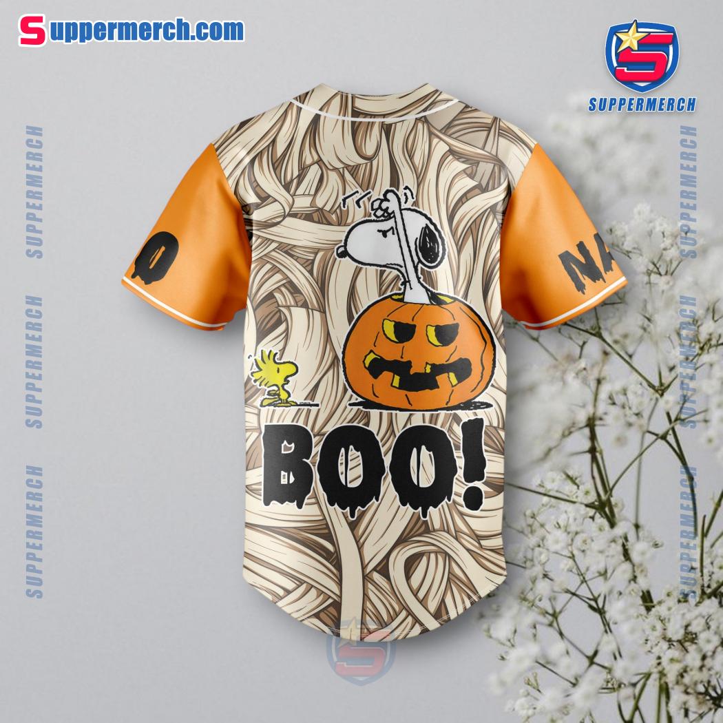 Snoopy Boo I'll Go Off Some Place And Eat Candy Halloween Personalized Baseball Jersey a