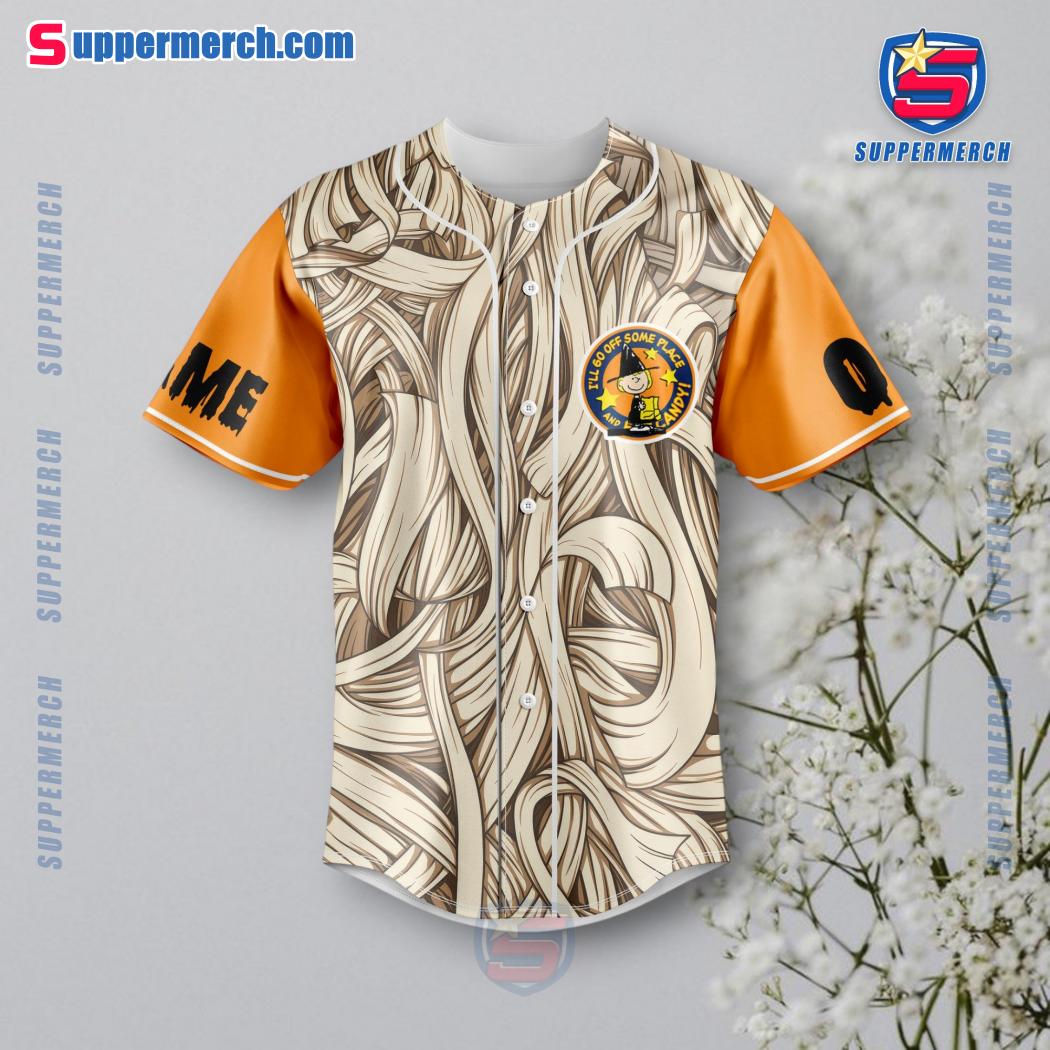 Snoopy Boo I'll Go Off Some Place And Eat Candy Halloween Personalized Baseball Jersey b