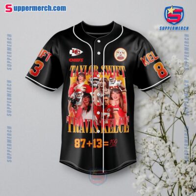 Taylor Swift And Travis Kelce 87 Plus 13 Equals 100 Baseball Jersey a