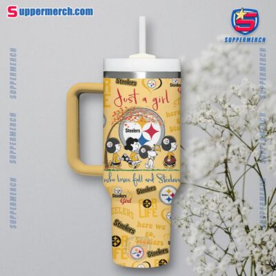 The Peanuts Just A Girl Who Loves Fall And Pittsburgh Steelers 40oz Tumbler With Handle a