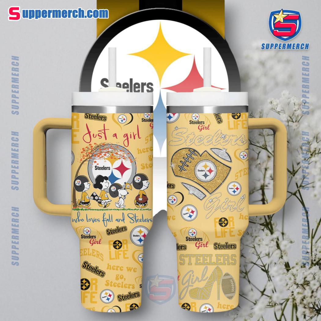 The Peanuts Just A Girl Who Loves Fall And Pittsburgh Steelers 40oz Tumbler With Handle