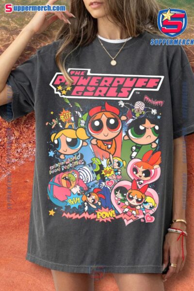 The Powerpuff Girls Saving The World Before Bedtime Vintage Graphic T-shirt