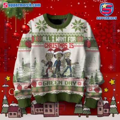 All I Want For Christmas Is Green Day Music Band Ugly Sweater-a 4IVMH1g