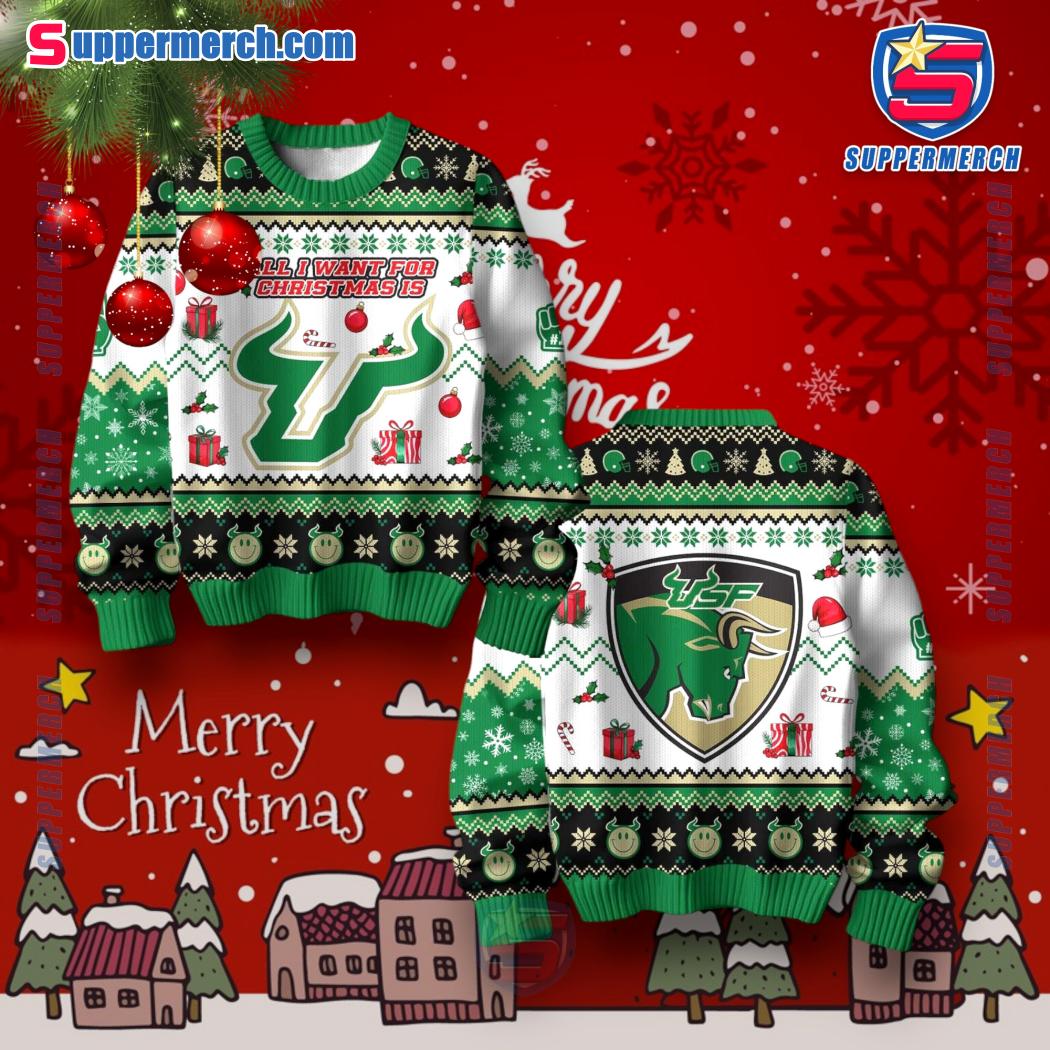 All I Want For Christmas Is South Florida Bulls Ugly Sweater BiuowPt