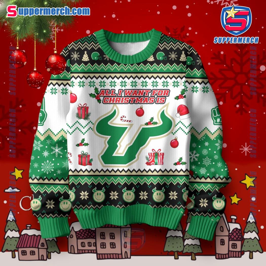 All I Want For Christmas Is South Florida Bulls Ugly Sweater-a u4SiBw5
