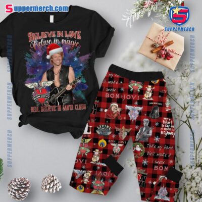 Bon Jovi Believe In Love Believe In Magic Hell Believe In Santa Claus Plaid Pajamas Set fJLaVEF