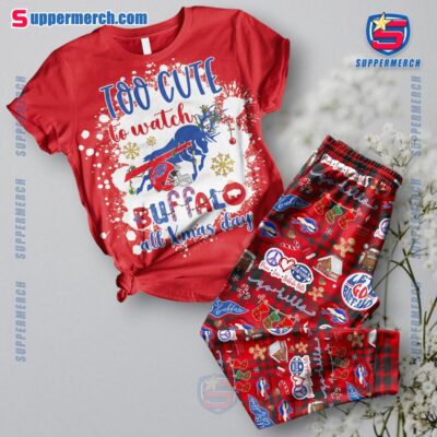 Buffalo Bills Too Cute To Watch Buffalo All Xmas Day Plaid Pajamas Set 6xOmSIW