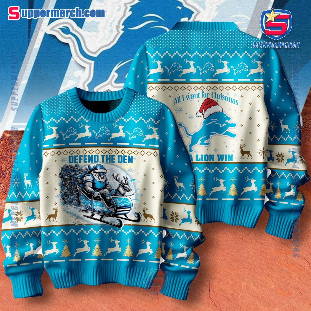 Detroit Lions All I Want For Christmas Is A Lion Win Christmas Sweater jQfuwM5