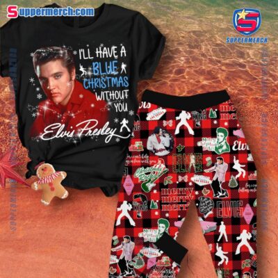 Elvis Presley Blue Christmas Plaid Pajamas Set L1gnloW