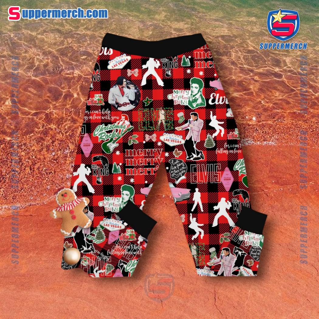 Elvis Presley Blue Christmas Plaid Pajamas Set-b hWNS7Xv