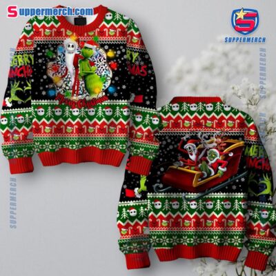 Grinch And Jack Skellington Merry Christmas Ugly Sweater AKUDENY