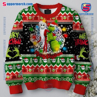 Grinch And Jack Skellington Merry Christmas Ugly Sweater-a KvyNLe4