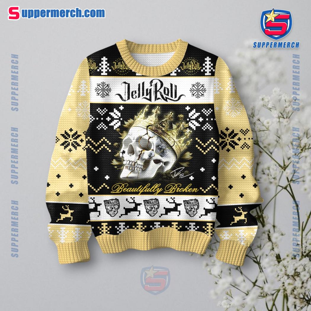 Jelly Roll Beautifully Broken Rollin With Jelly Ugly Christmas Sweater-a grZlJ9I