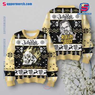 Jelly Roll Beautifully Broken Rollin With Jelly Ugly Christmas Sweater EiBqN5I