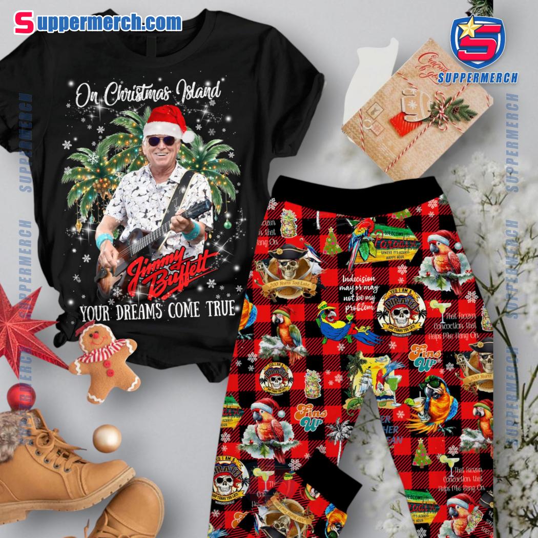 Jimmy Buffett On Christmas Island Your Dreams Come True Plaid Pajamas Set 9pthf3o