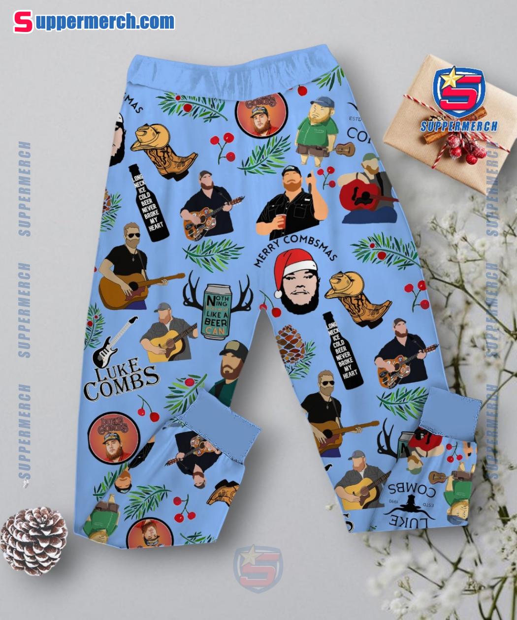 Luke Combs Here's A Merry Christmas Combs To You Blue Pajamas Set-a cnHav6u