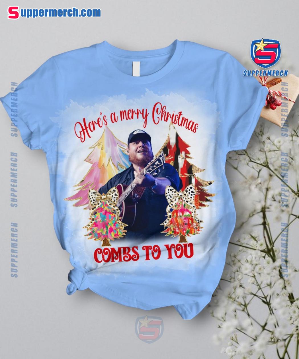 Luke Combs Here's A Merry Christmas Combs To You Blue Pajamas Set-b 7sfqTV0