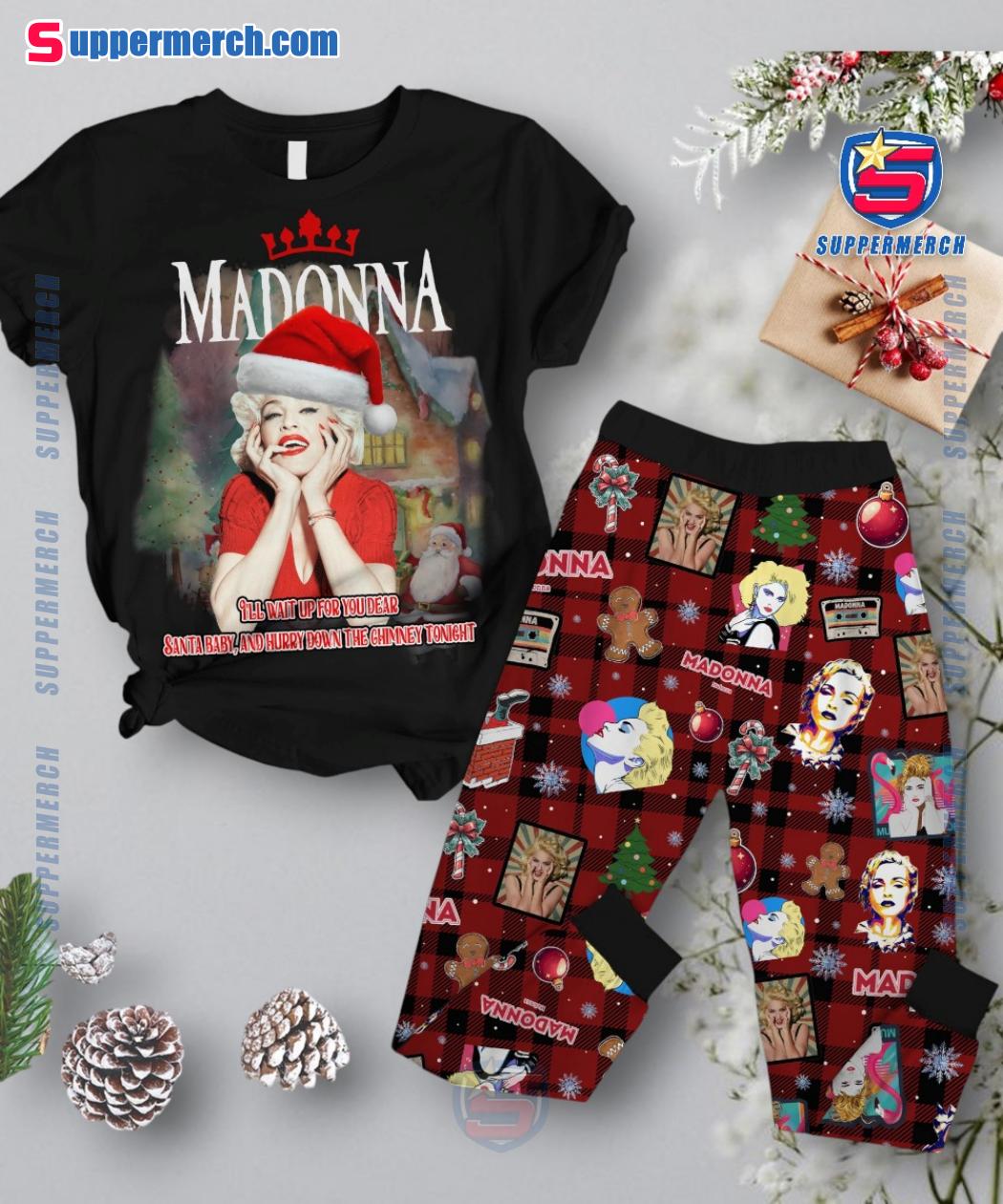 Madonna I'll Wait Up For Your Dead Santa Baby And Hurry Down The Chimney Tonight Pajamas Set rJZtaQ2