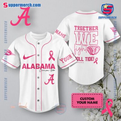 NCAA Alabama Crimson Tide Together We Fight Breast Cancer Awareness Personalized Baseball Jersey