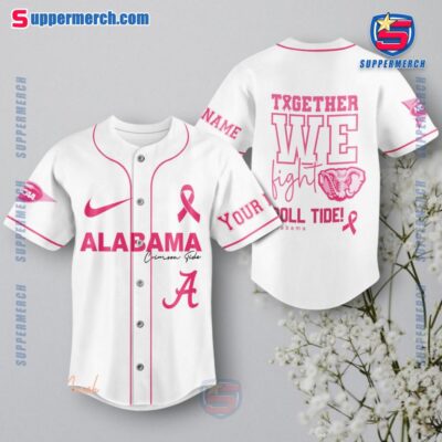 NCAA Alabama Crimson Tide Together We Fight Breast Cancer Awareness Personalized Baseball Jersey a