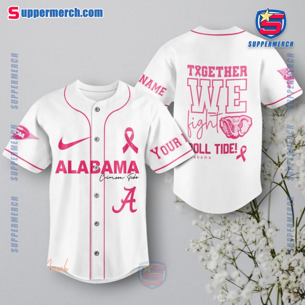 NCAA Alabama Crimson Tide Together We Fight Breast Cancer Awareness Personalized Baseball Jersey a