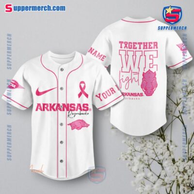 NCAA Arkansas Razorbacks Together We Fight Breast Cancer Awareness Personalized Baseball Jersey a