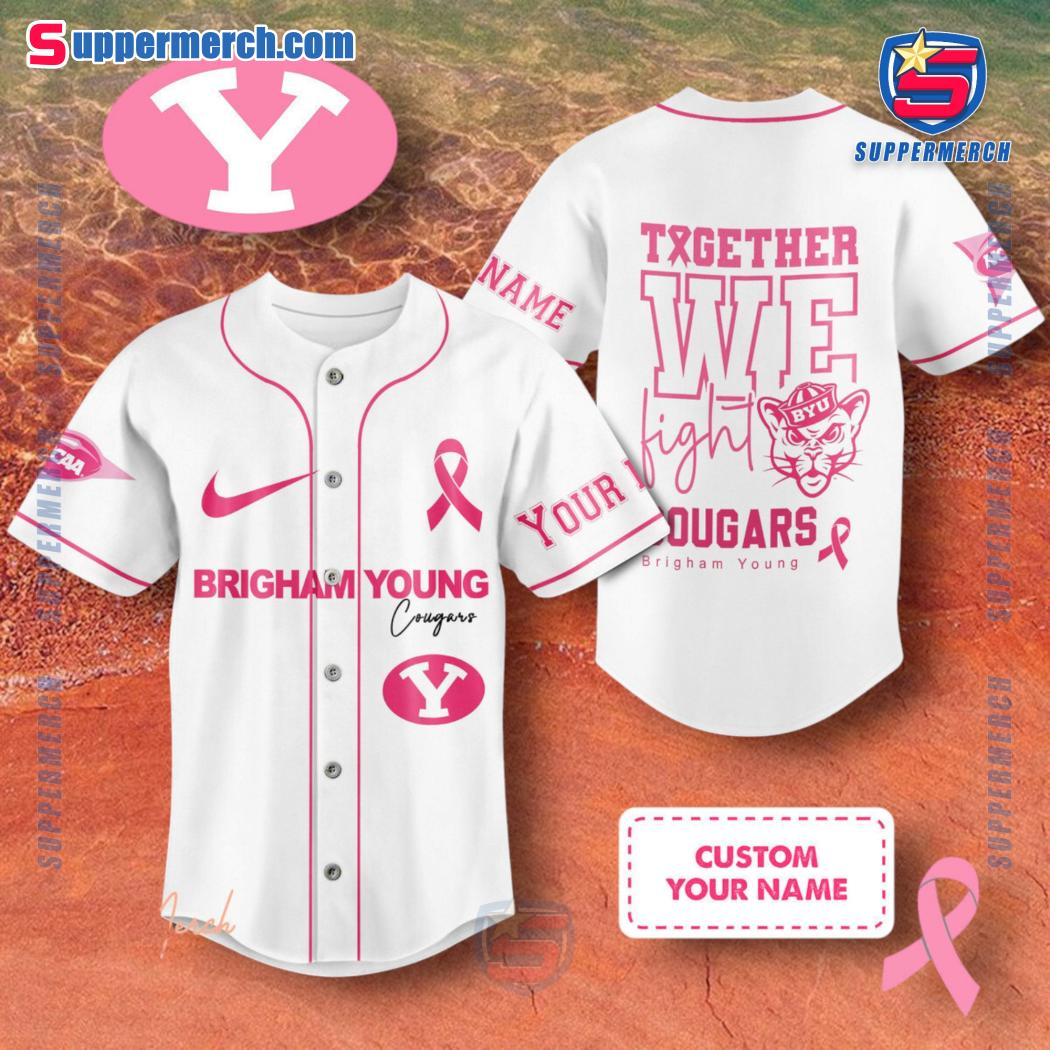 NCAA Brigham Young Together We Fight Breast Cancer Awareness Personalized Baseball Jersey