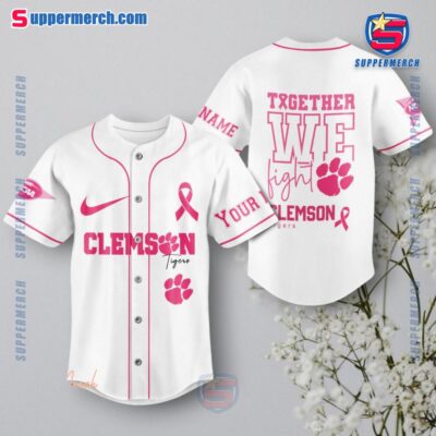 NCAA Clemson Tigers Together We Fight Breast Cancer Awareness Personalized Baseball Jersey a