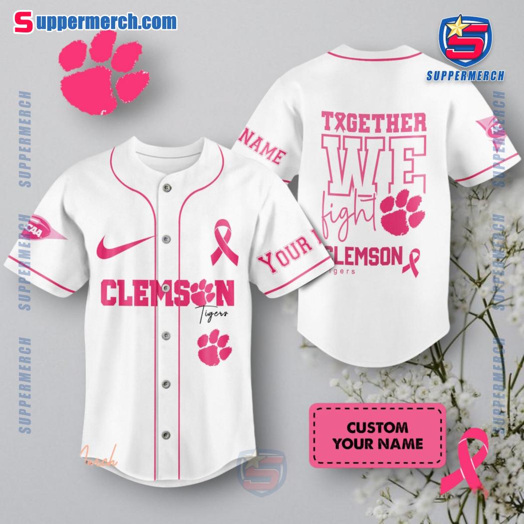 NCAA Clemson Tigers Together We Fight Breast Cancer Awareness Personalized Baseball Jersey