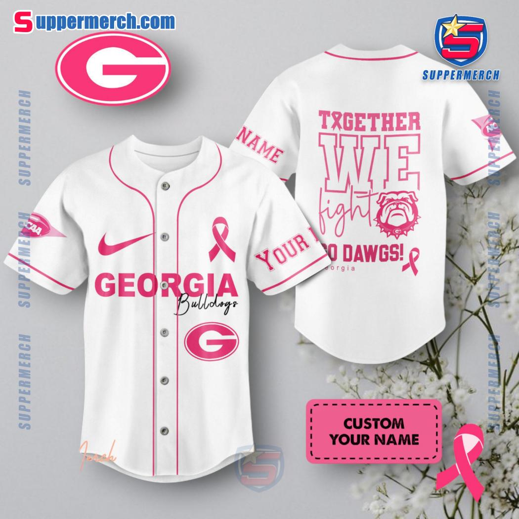 NCAA Georgia Bulldogs Together We Fight Breast Cancer Awareness Personalized Baseball Jersey