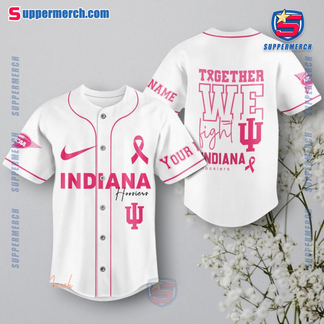 NCAA Indiana Hoosiers Together We Fight Breast Cancer Awareness Personalized Baseball Jersey a