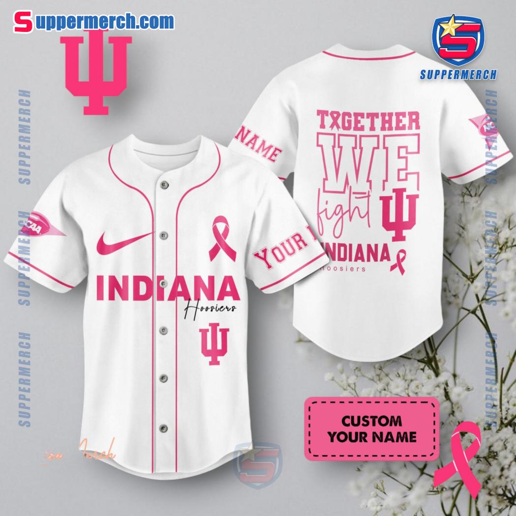 NCAA Indiana Hoosiers Together We Fight Breast Cancer Awareness Personalized Baseball Jersey
