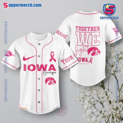 NCAA Iowa Hawkeyes Together We Fight Breast Cancer Awareness Personalized Baseball Jersey a