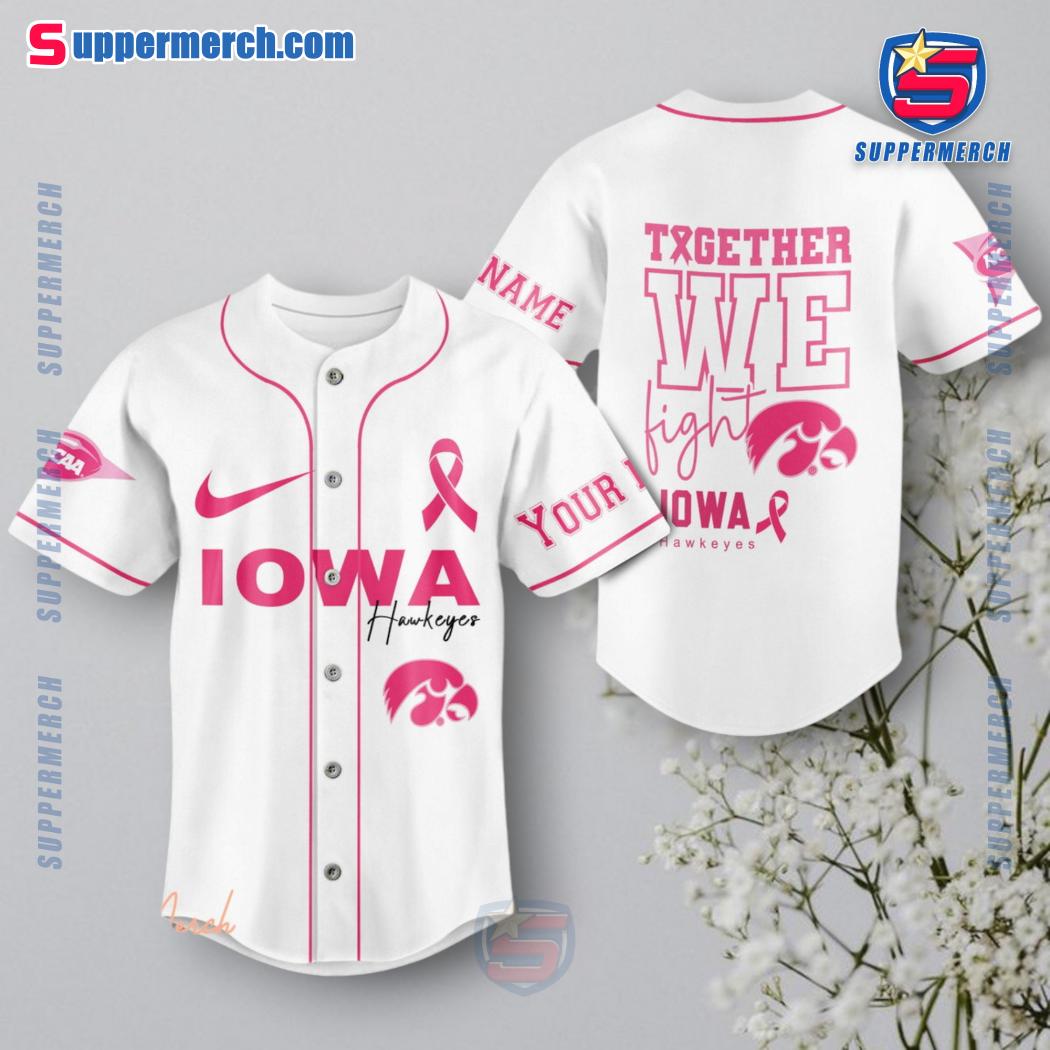 NCAA Iowa Hawkeyes Together We Fight Breast Cancer Awareness Personalized Baseball Jersey a