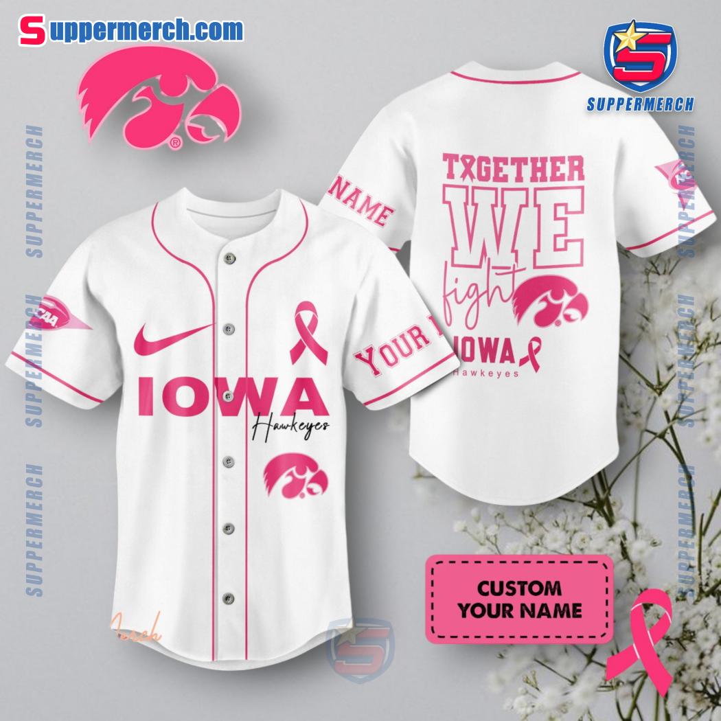 NCAA Iowa Hawkeyes Together We Fight Breast Cancer Awareness Personalized Baseball Jersey