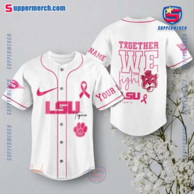 NCAA Lsu Tigers Together We Fight Breast Cancer Awareness Personalized Baseball Jersey a