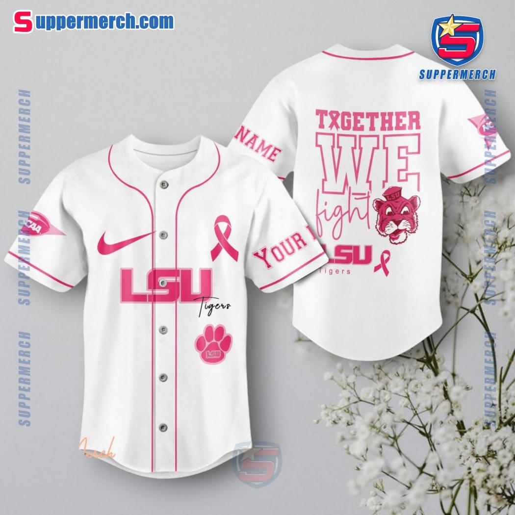 NCAA Lsu Tigers Together We Fight Breast Cancer Awareness Personalized Baseball Jersey a