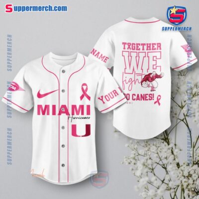 NCAA Miami Hurricanes Together We Fight Breast Cancer Awareness Personalized Baseball Jersey a