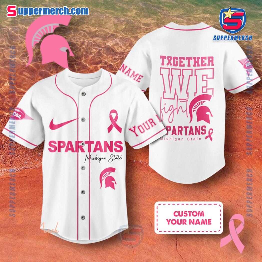 NCAA Michigan State Spartans Together We Fight Breast Cancer Awareness Personalized Baseball Jersey