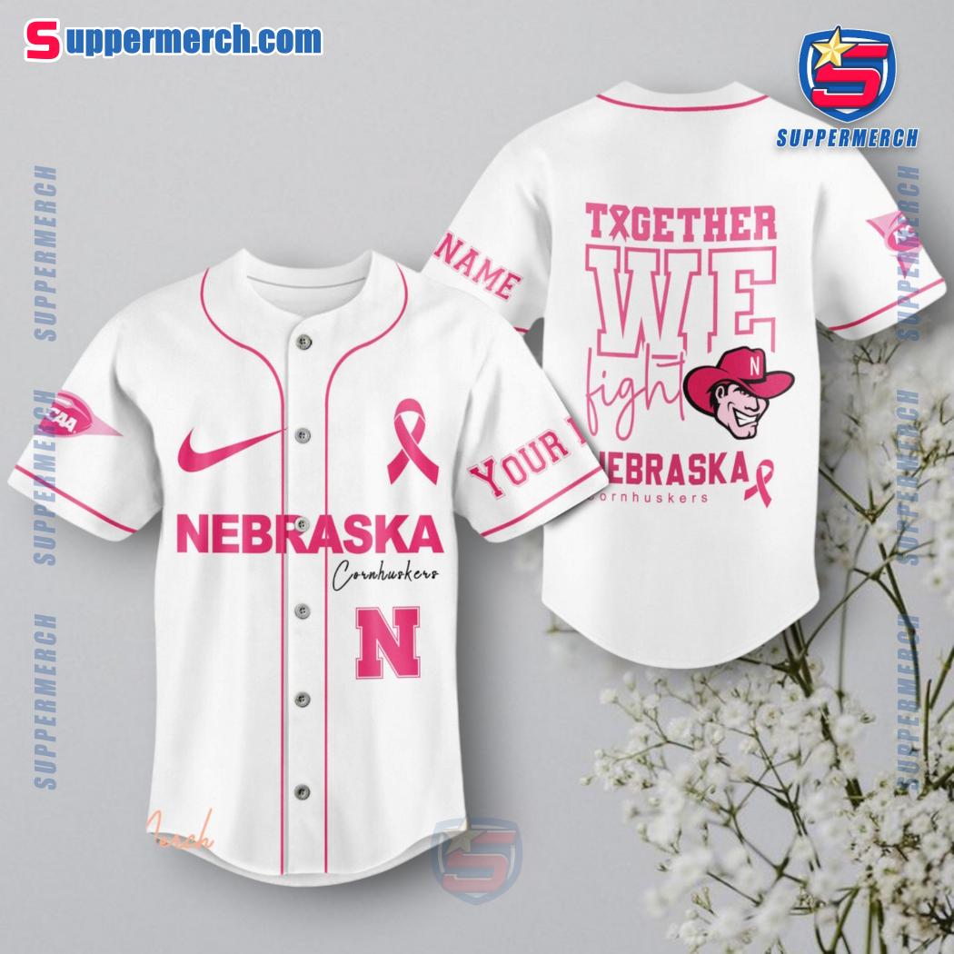 NCAA Nebraska Cornhuskers Together We Fight Breast Cancer Awareness Personalized Baseball Jersey a