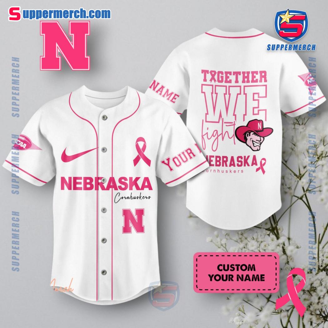 NCAA Nebraska Cornhuskers Together We Fight Breast Cancer Awareness Personalized Baseball Jersey