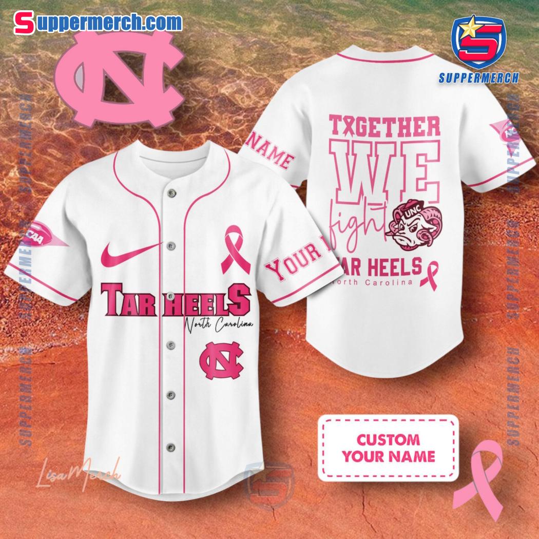 NCAA North Carolina Tar Heels Together We Fight Breast Cancer Awareness Personalized Baseball Jersey
