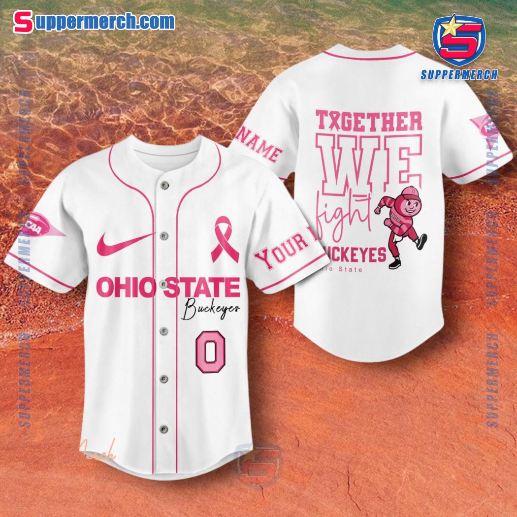 NCAA Ohio State Buckeyes Together We Fight Breast Cancer Awareness Personalized Baseball Jersey a