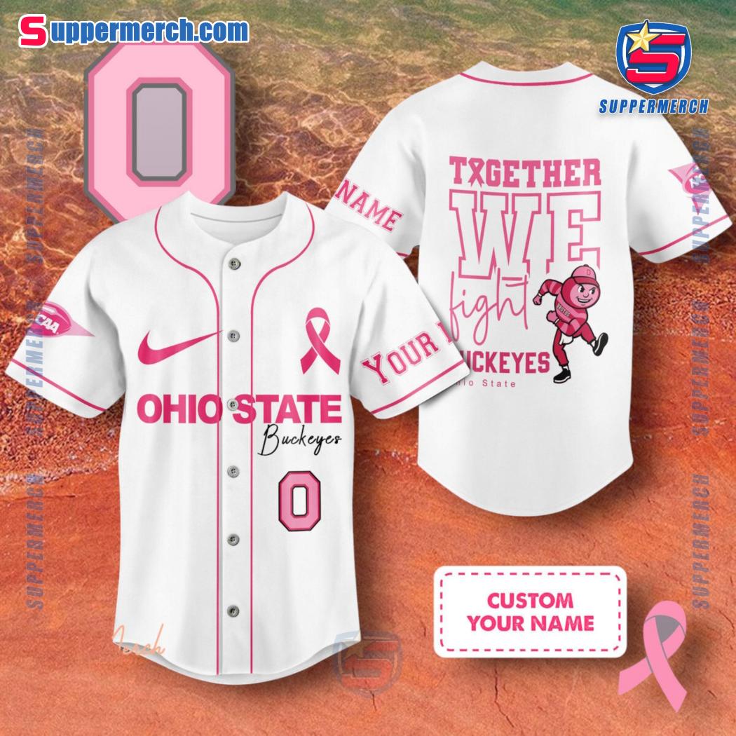 NCAA Ohio State Buckeyes Together We Fight Breast Cancer Awareness Personalized Baseball Jersey